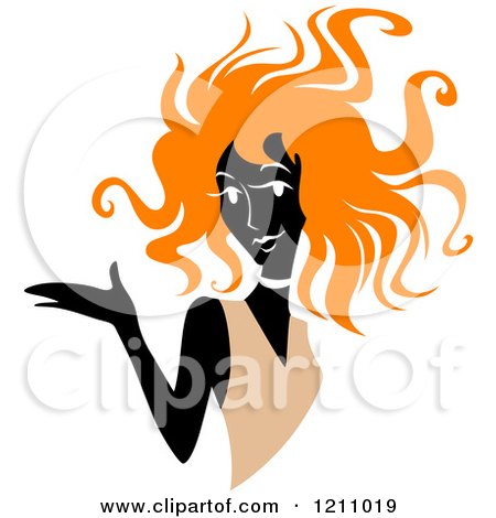 Clipart of a Red Haired Woman Presenting with a Hand - Royalty Free Vector Illustration by Vector Tradition SM