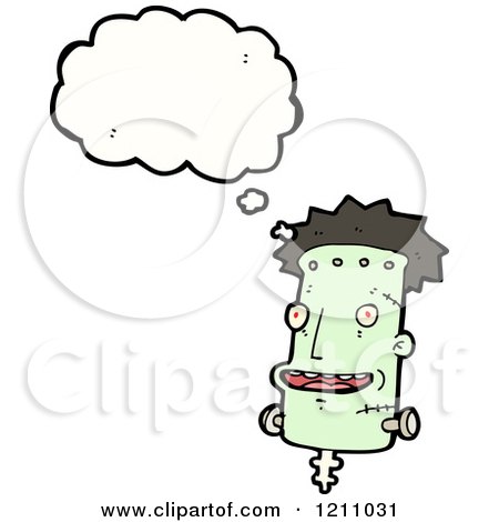Cartoon of a Frankenstein Head Thinking - Royalty Free Vector Illustration by lineartestpilot