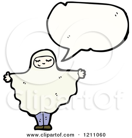 Cartoon of a Child in a Ghost Costume Speaking - Royalty Free Vector Illustration by lineartestpilot