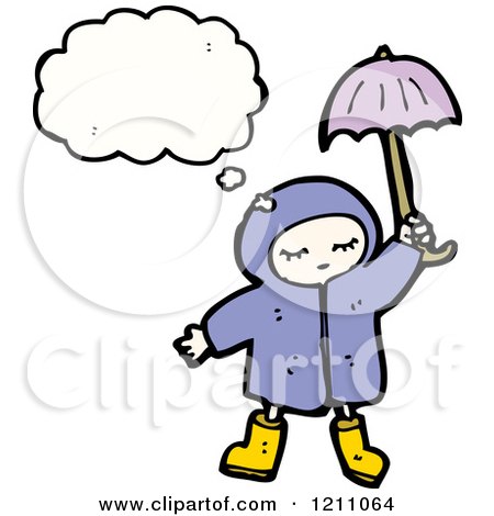 Cartoon of a Child in a Raincoat Thinking - Royalty Free Vector Illustration by lineartestpilot