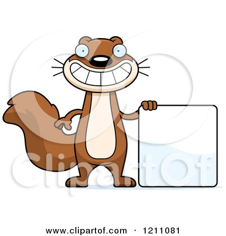Cartoon of a Happy Slim Squirrel with a Sign - Royalty Free Vector Clipart by Cory Thoman