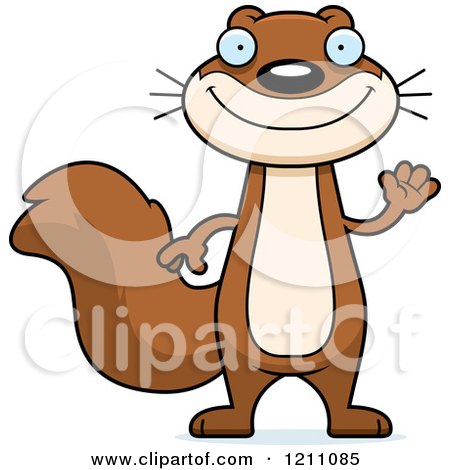 Cartoon of a Waving Slim Squirrel - Royalty Free Vector Clipart by Cory Thoman