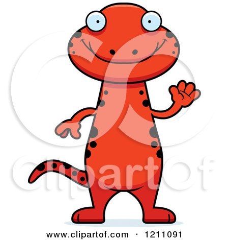 Cartoon of a Waving Slim Red Salamander - Royalty Free Vector Clipart by Cory Thoman