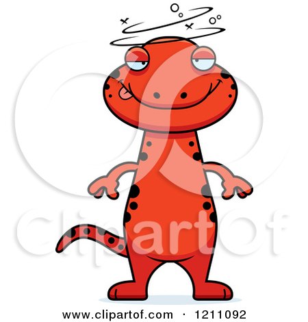 Cartoon of a Drunk Slim Red Salamander - Royalty Free Vector Clipart by Cory Thoman