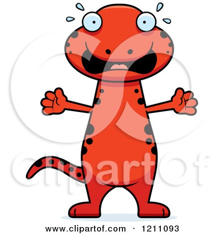 Cartoon of a Scared Slim Red Salamander - Royalty Free Vector Clipart by Cory Thoman