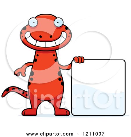 Cartoon of a Happy Slim Red Salamander with a Sign - Royalty Free Vector Clipart by Cory Thoman