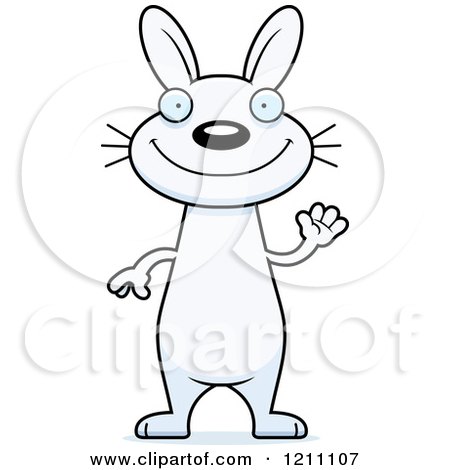 Cartoon of a Waving Slim White Rabbit - Royalty Free Vector Clipart by Cory Thoman