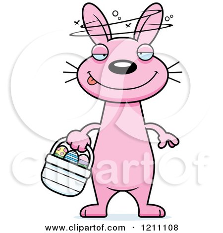 Cartoon of a Drunk Slim Pink Easter Bunny - Royalty Free Vector Clipart by Cory Thoman