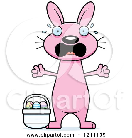 Cartoon of a Scared Slim Pink Easter Bunny - Royalty Free Vector Clipart by Cory Thoman