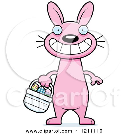 Cartoon of a Grinning Slim Pink Easter Bunny - Royalty Free Vector Clipart by Cory Thoman