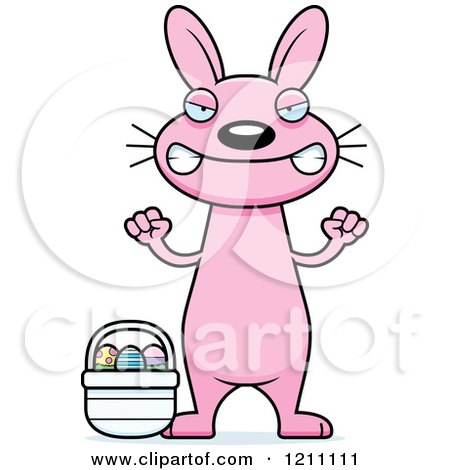 Cartoon of a Mad Slim Pink Easter Bunny - Royalty Free Vector Clipart by Cory Thoman