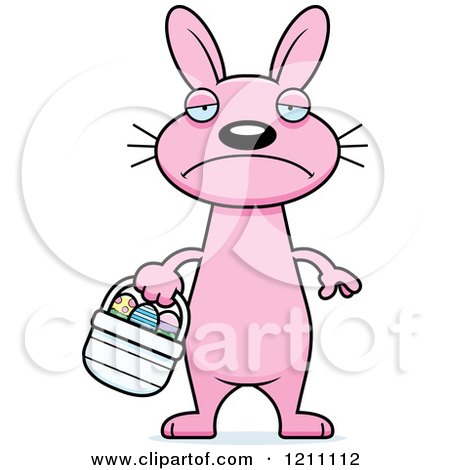 Cartoon of a Depressed Slim Pink Easter Bunny - Royalty Free Vector Clipart by Cory Thoman