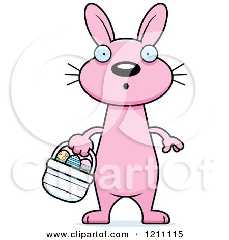 Cartoon of a Surprised Slim Pink Easter Bunny - Royalty Free Vector Clipart by Cory Thoman