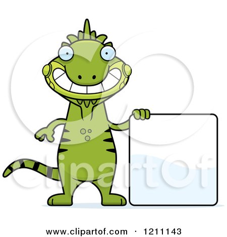 Cartoon of a Happy Slim Iguana with a Sign - Royalty Free Vector Clipart by Cory Thoman
