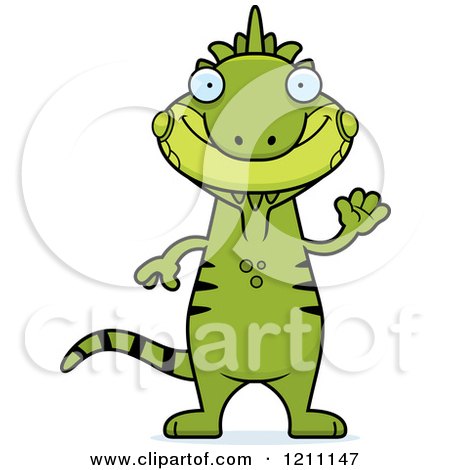 Cartoon of a Waving Slim Iguana - Royalty Free Vector Clipart by Cory Thoman
