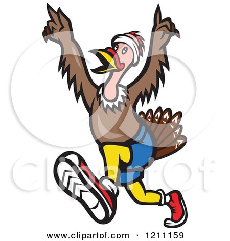 Clipart of a Turkey Trot Runner with His Arms up - Royalty Free Vector Illustration by patrimonio