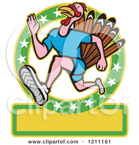 Clipart of a Turkey Trot Runner in a Circle of Stars with Copyspace - Royalty Free Vector Illustration by patrimonio