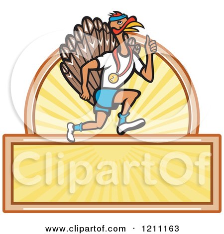 Clipart of a Turkey Trot Runner over Sunshine and Copyspace - Royalty Free Vector Illustration by patrimonio