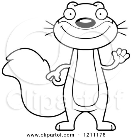 Cartoon of a Black and White Waving Slim Squirrel - Royalty Free Vector Clipart by Cory Thoman
