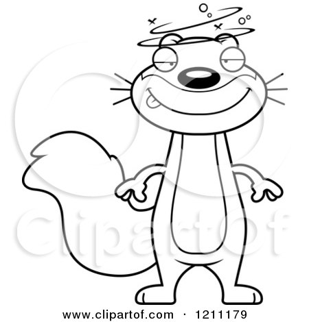 Cartoon of a Black and White Drunk Slim Squirrel - Royalty Free Vector Clipart by Cory Thoman