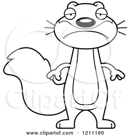 Cartoon of a Black and White Depressed Slim Squirrel - Royalty Free Vector Clipart by Cory Thoman
