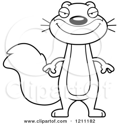 Cartoon of a Black and White Sly Slim Squirrel - Royalty Free Vector Clipart by Cory Thoman