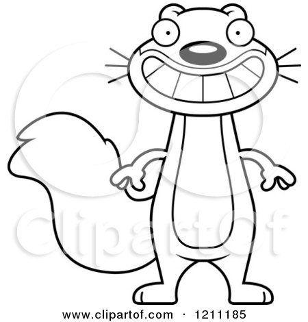 Cartoon of a Black and White Grinning Slim Squirrel - Royalty Free Vector Clipart by Cory Thoman