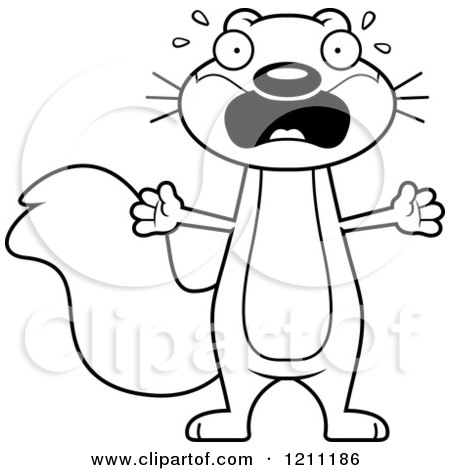 Cartoon of a Black and White Scared Slim Squirrel - Royalty Free Vector Clipart by Cory Thoman