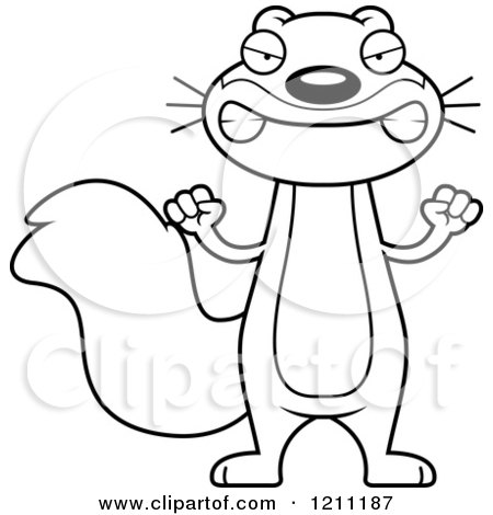 Cartoon of a Black and White Mad Slim Squirrel - Royalty Free Vector Clipart by Cory Thoman