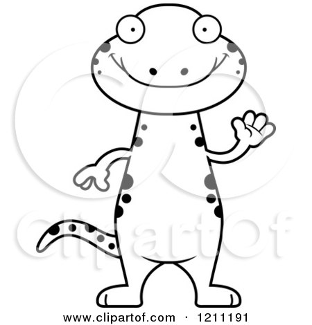 Cartoon of a Black And White Waving Slim Salamander - Royalty Free Vector Clipart by Cory Thoman