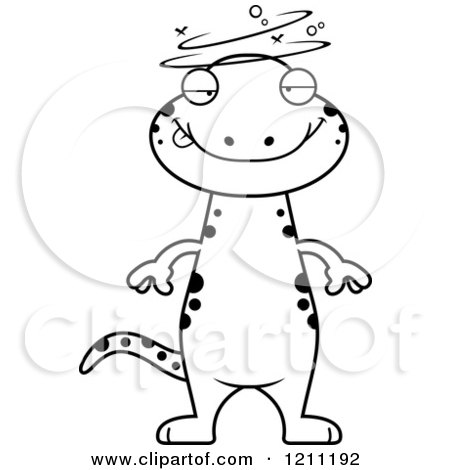 Cartoon of a Black And White Drunk Slim Salamander - Royalty Free Vector Clipart by Cory Thoman