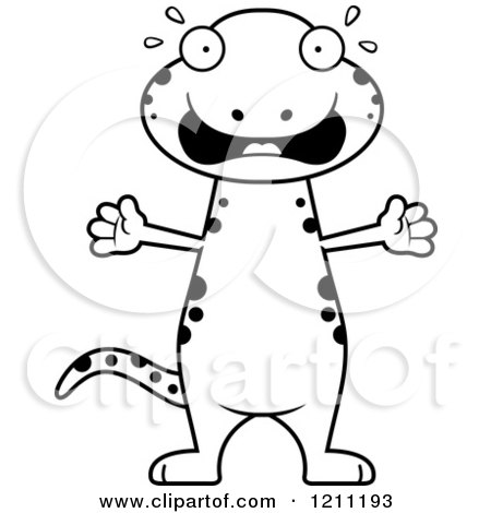 Cartoon of a Black And White Scared Slim Salamander - Royalty Free Vector Clipart by Cory Thoman