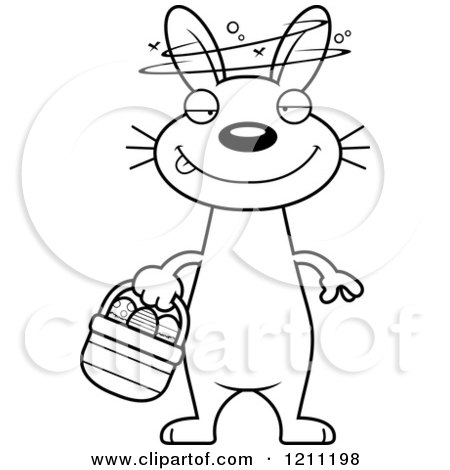 Cartoon of a Black And White Drunk Slim Easter Bunny - Royalty Free Vector Clipart by Cory Thoman