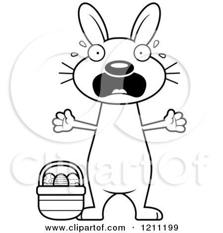 Cartoon of a Black And White Scared Slim Easter Bunny - Royalty Free Vector Clipart by Cory Thoman