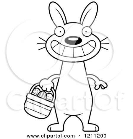 Cartoon of a Black And White Grinning Slim Easter Bunny - Royalty Free Vector Clipart by Cory Thoman