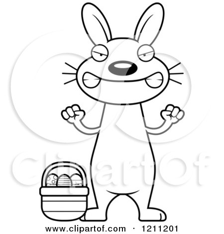 Cartoon of a Black And White Mad Slim Easter Bunny - Royalty Free Vector Clipart by Cory Thoman