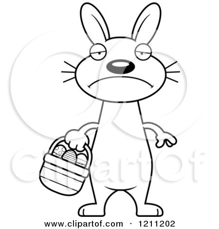 Cartoon of a Black And White Depressed Slim Easter Bunny - Royalty Free Vector Clipart by Cory Thoman