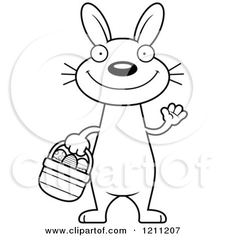 Cartoon of a Black And White Waving Slim Easter Bunny - Royalty Free Vector Clipart by Cory Thoman