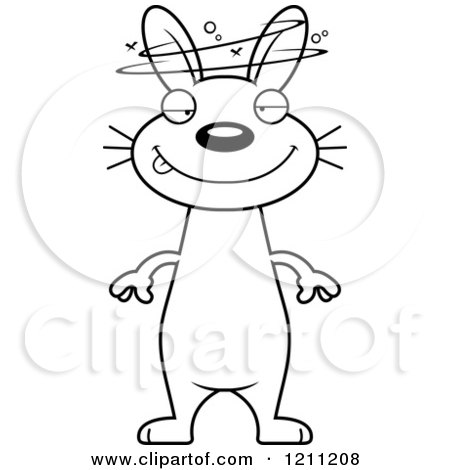 Cartoon of a Black And White Drunk Slim Rabbit - Royalty Free Vector Clipart by Cory Thoman
