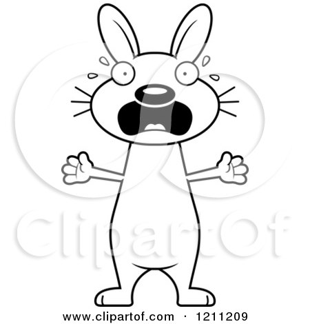 Cartoon of a Black And White Scared Slim Rabbit - Royalty Free Vector Clipart by Cory Thoman