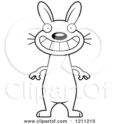 Cartoon of a Black And White Grinning Slim Rabbit - Royalty Free Vector Clipart by Cory Thoman