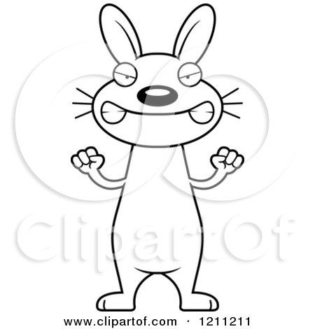 Cartoon of a Black And White Mad Slim Rabbit - Royalty Free Vector Clipart by Cory Thoman
