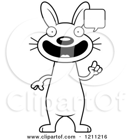 Cartoon of a Black And White Talking Slim Rabbit - Royalty Free Vector Clipart by Cory Thoman