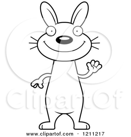 Cartoon of a Black And White Waving Slim Rabbit - Royalty Free Vector Clipart by Cory Thoman