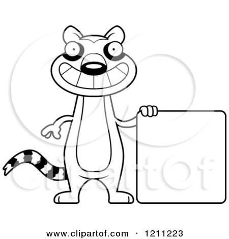Cartoon of a Black And White Happy Slim Lemur with a Sign - Royalty Free Vector Clipart by Cory Thoman
