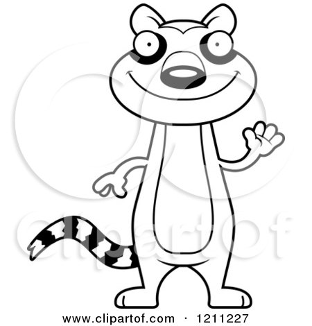 Cartoon of a Black And White Waving Slim Lemur - Royalty Free Vector Clipart by Cory Thoman