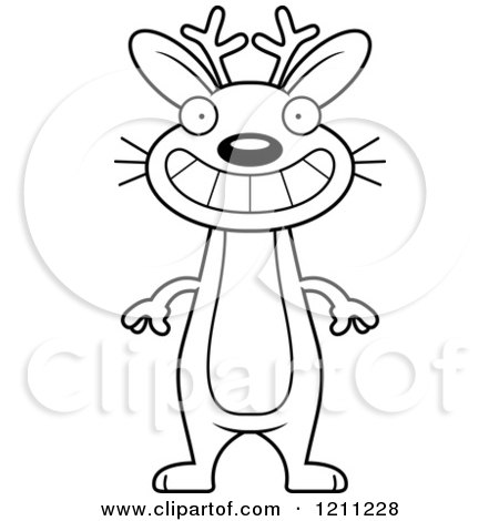 Cartoon of a Black And White Grinning Slim Jackalope - Royalty Free Vector Clipart by Cory Thoman