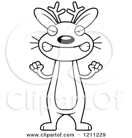Cartoon of a Black And White Mad Slim Jackalope - Royalty Free Vector Clipart by Cory Thoman