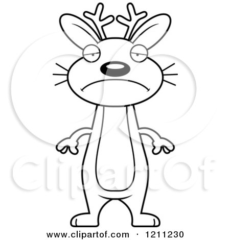 Cartoon of a Black And White Depressed Slim Jackalope - Royalty Free Vector Clipart by Cory Thoman