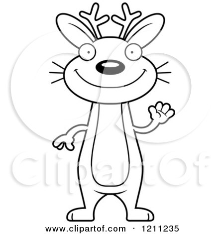 Cartoon of a Black And White Waving Slim Jackalope - Royalty Free Vector Clipart by Cory Thoman